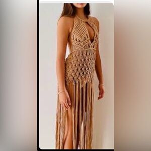 Elegant Tan Crochet Dress handmade from Mexico